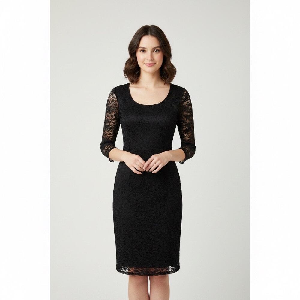 AUW Lace Overlay Black Dress